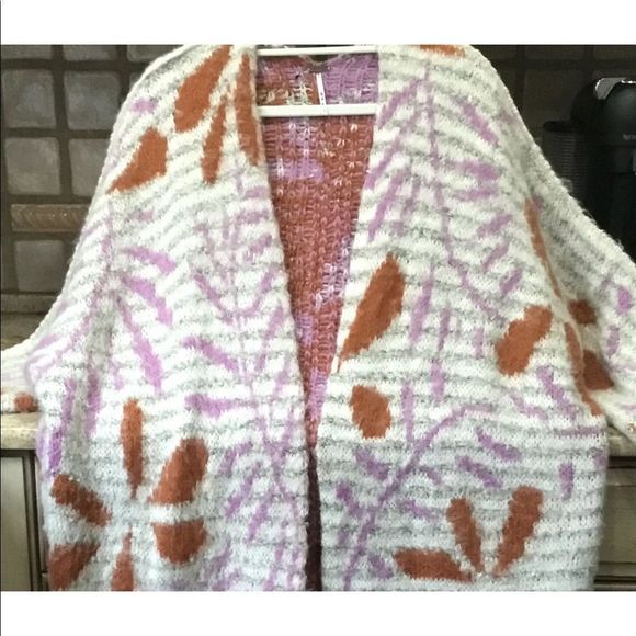 Free People Could It Be You Cardigan Flower Midi Ivory Rust Lavender Gray - Picture 4 of 4